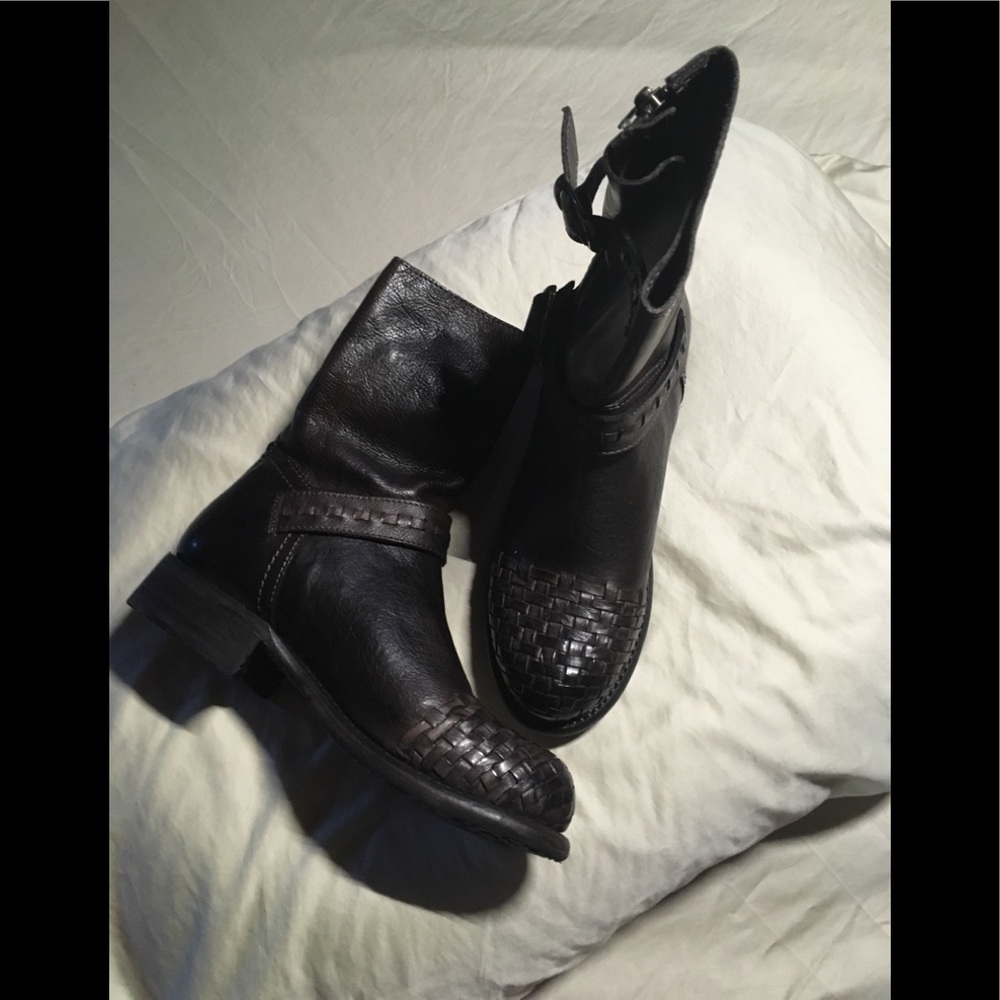 Bed Stu Dark Brown Ankle Boots with Basket Weave Toe